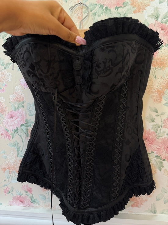 American Vintage Tops - American Vintage Black Lace-Up Brocade Bustier Corset